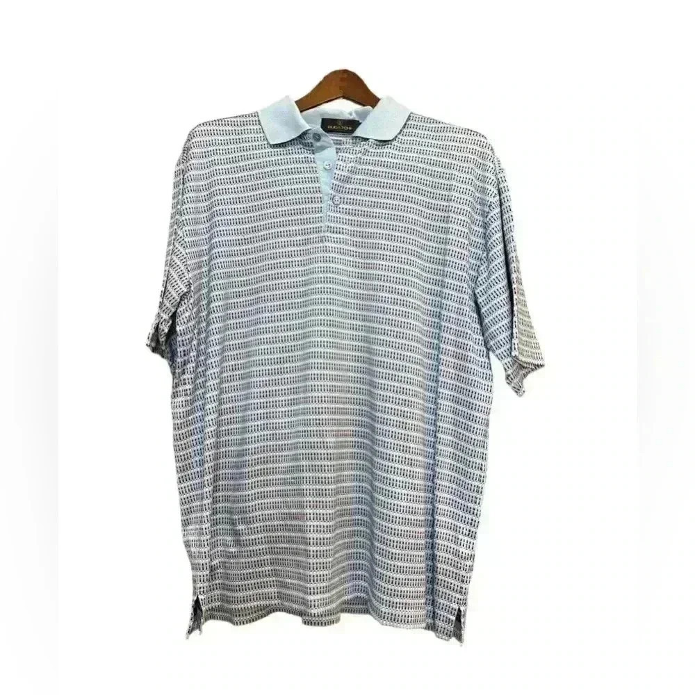 Bugatchi Mens Polo Light Blue with Pink and White Size L